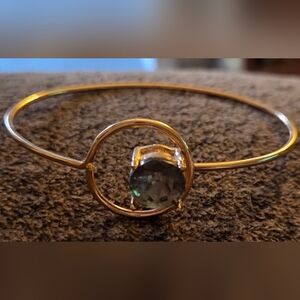 Rose Gold Bangle Bracelet with Round Gray Gemstone